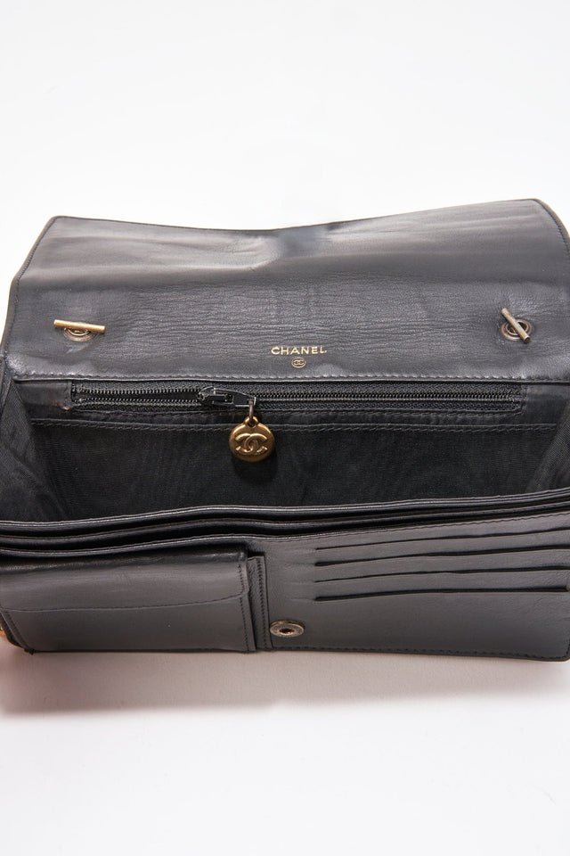 Chanel Black Lambskin Leather Wallet On Chain