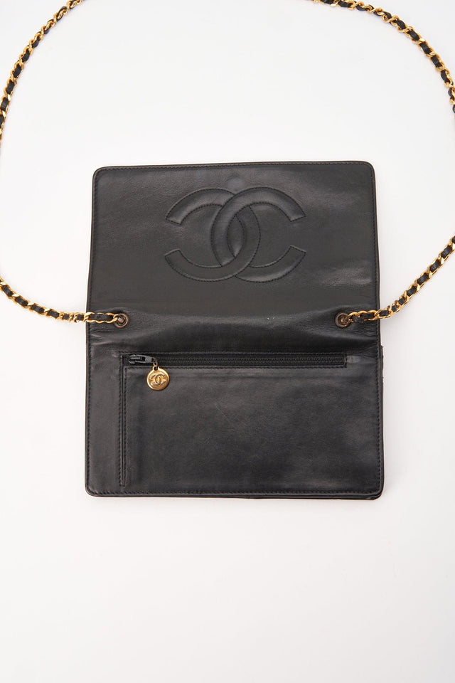Chanel Black Lambskin Leather Wallet On Chain