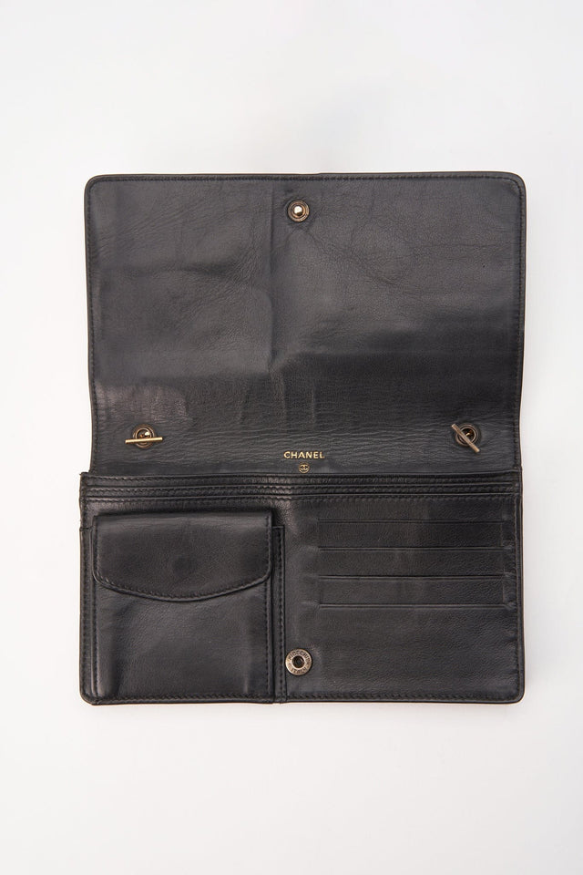 Chanel Black Lambskin Leather Wallet On Chain