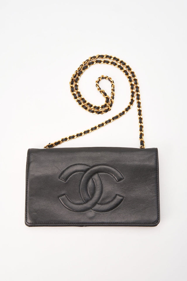 Chanel Black Lambskin Leather Wallet On Chain