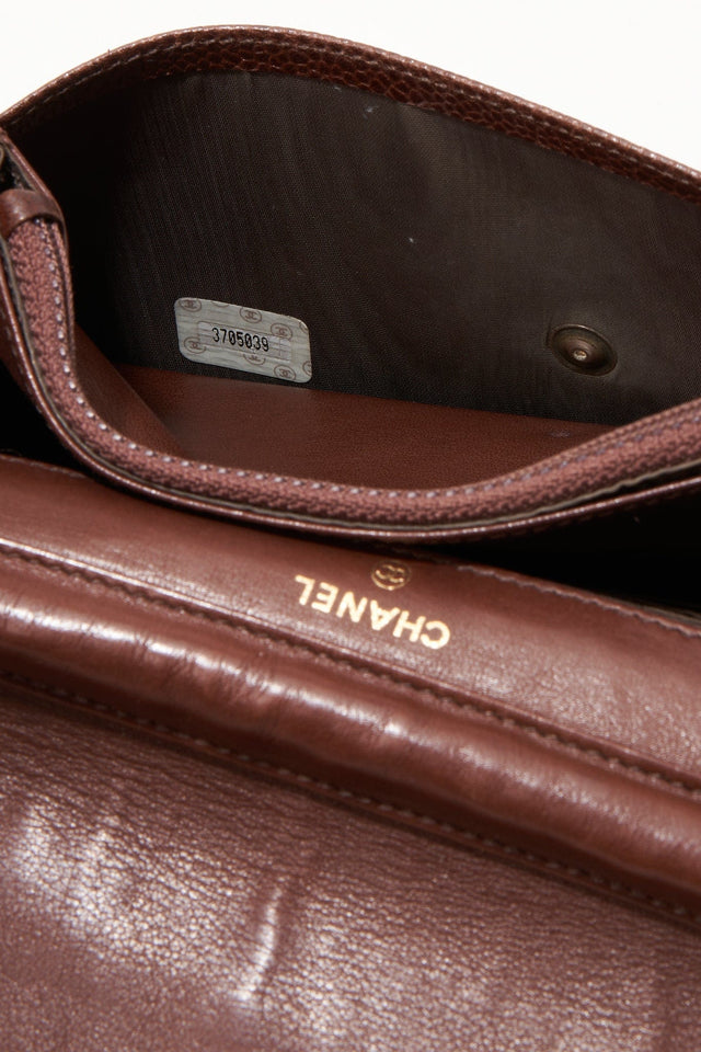 Vintage Chanel Brown Caviar Leather Wallet On Chain