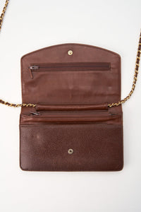 Vintage Chanel Brown Caviar Leather Wallet On Chain