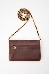 Vintage Chanel Brown Caviar Leather Wallet On Chain