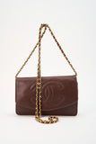 Vintage Chanel Brown Caviar Leather Wallet On Chain