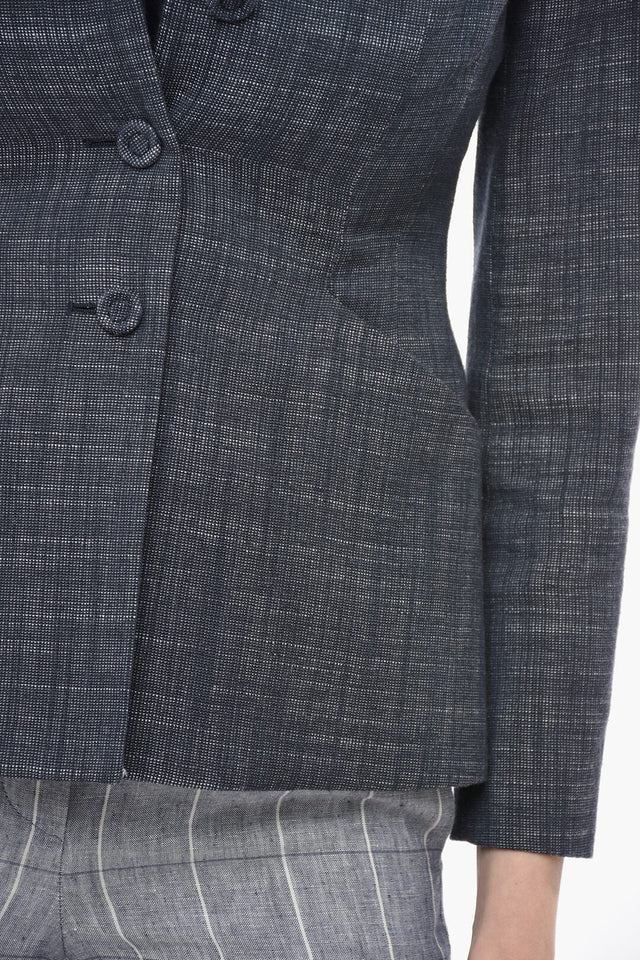 Dior Denim Effect Slim Fit Blazer with Covered Buttons