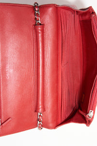 Vintage Chanel Red Lambskin Leather Wallet On Chain
