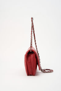 Vintage Chanel Red Lambskin Leather Wallet On Chain