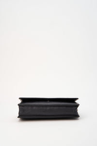 Chanel Black Lambskin Leather Floral Wallet On Chain