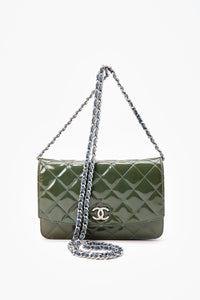 Chanel Patent Green Leather Wallet On Chain