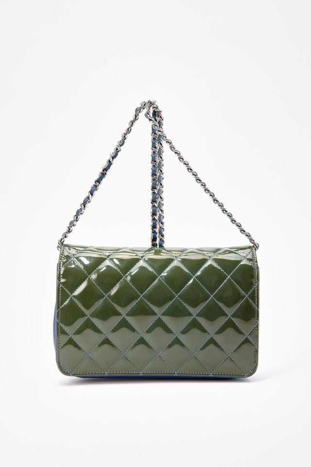 Chanel Patent Green Leather Wallet On Chain