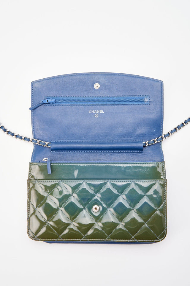 Chanel Patent Green Leather Wallet On Chain