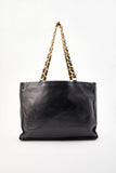Vintage Chanel Black Leather Tote Bag with Chunky Gold Hardware