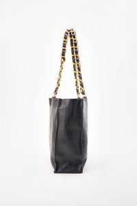 Vintage Chanel Black Leather Tote Bag with Chunky Gold Hardware