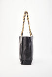 Vintage Chanel Black Leather Tote Bag with Chunky Gold Hardware