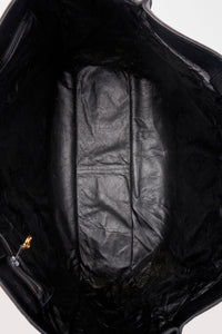 Vintage Chanel Black Leather Tote Bag with Chunky Gold Hardware