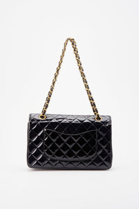 Vintage Chanel Classic Double Flap Bag Medium Black Patent Leather With 24K Gold Plated Hardware