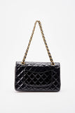 Vintage Chanel Classic Double Flap Bag Medium Black Patent Leather With 24K Gold Plated Hardware