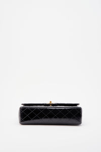 Vintage Chanel Classic Double Flap Bag Medium Black Patent Leather With 24K Gold Plated Hardware