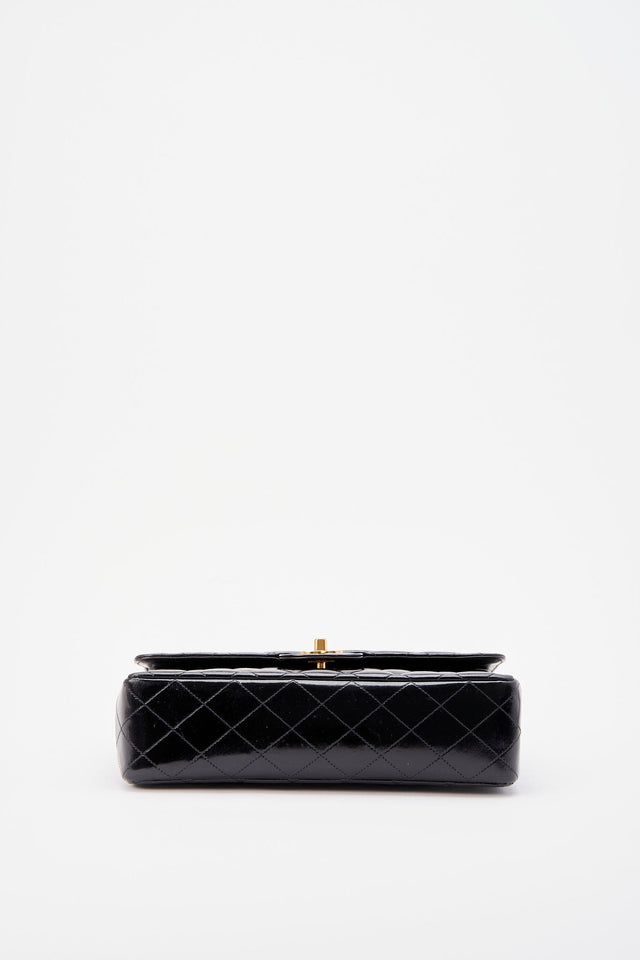Vintage Chanel Classic Double Flap Bag Medium Black Patent Leather With 24K Gold Plated Hardware