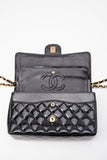 Vintage Chanel Classic Double Flap Bag Medium Black Patent Leather With 24K Gold Plated Hardware