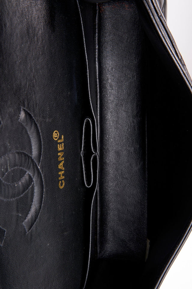 Vintage Chanel Classic Double Flap Bag Medium Black Patent Leather With 24K Gold Plated Hardware