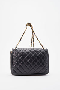 Vintage Chanel Black Single Flap Bag with Gold Hardware