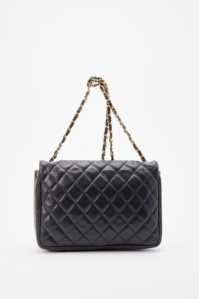 Vintage Chanel Black Single Flap Bag with Gold Hardware