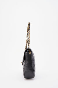 Vintage Chanel Black Single Flap Bag with Gold Hardware