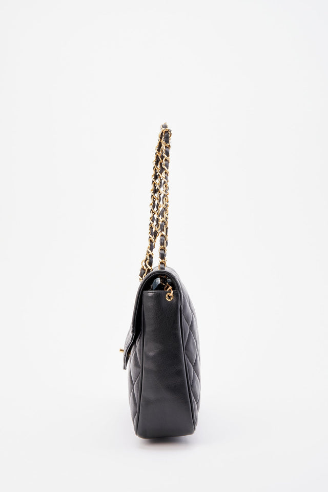 Vintage Chanel Black Single Flap Bag with Gold Hardware