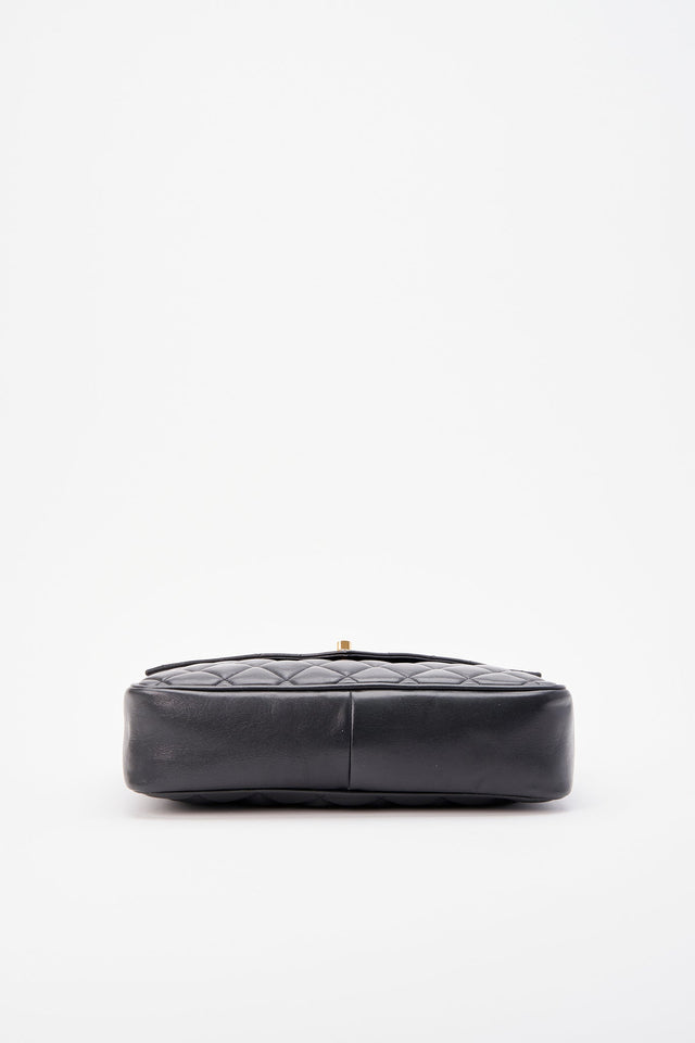 Vintage Chanel Black Single Flap Bag with Gold Hardware