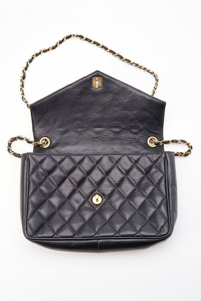 Vintage Chanel Black Single Flap Bag with Gold Hardware