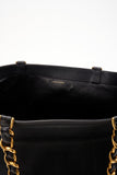 Vintage Chanel Black Leather Tote Bag with Chunky Gold Hardware