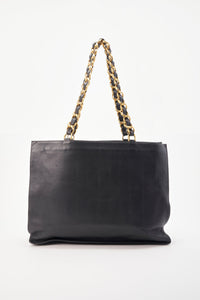 Vintage Chanel Black Leather Tote Bag with Chunky Gold Hardware