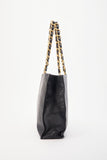 Vintage Chanel Black Leather Tote Bag with Chunky Gold Hardware