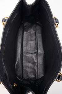 Vintage Chanel Black Leather Tote Bag with Chunky Gold Hardware