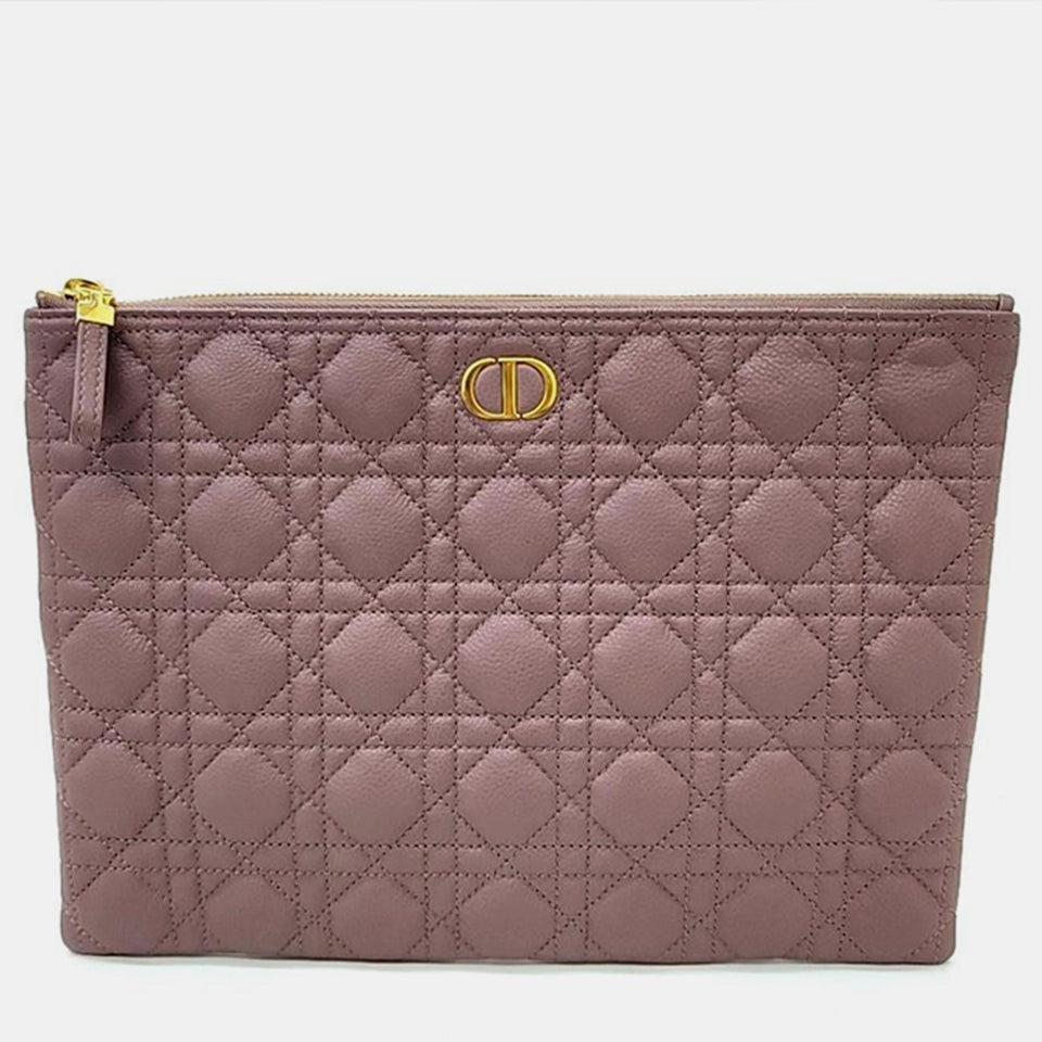 Christian Mauve Leather Cannage Caro Daily Clutch