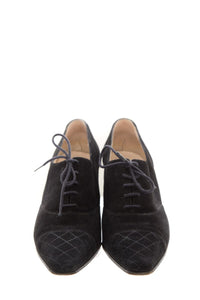 Chanel Black Suede Lace Up Low Heels SZ 37