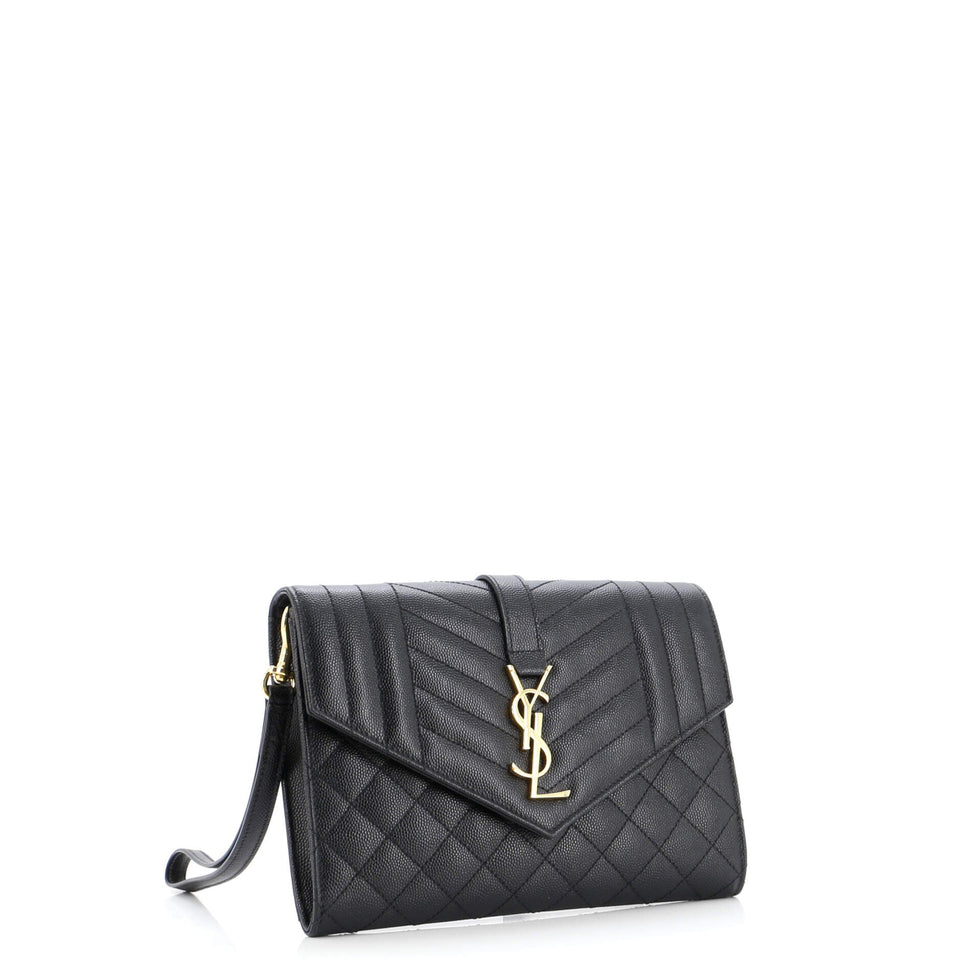Classic Monogram Envelope Wristlet Clutch Mixed Matelasse Leather