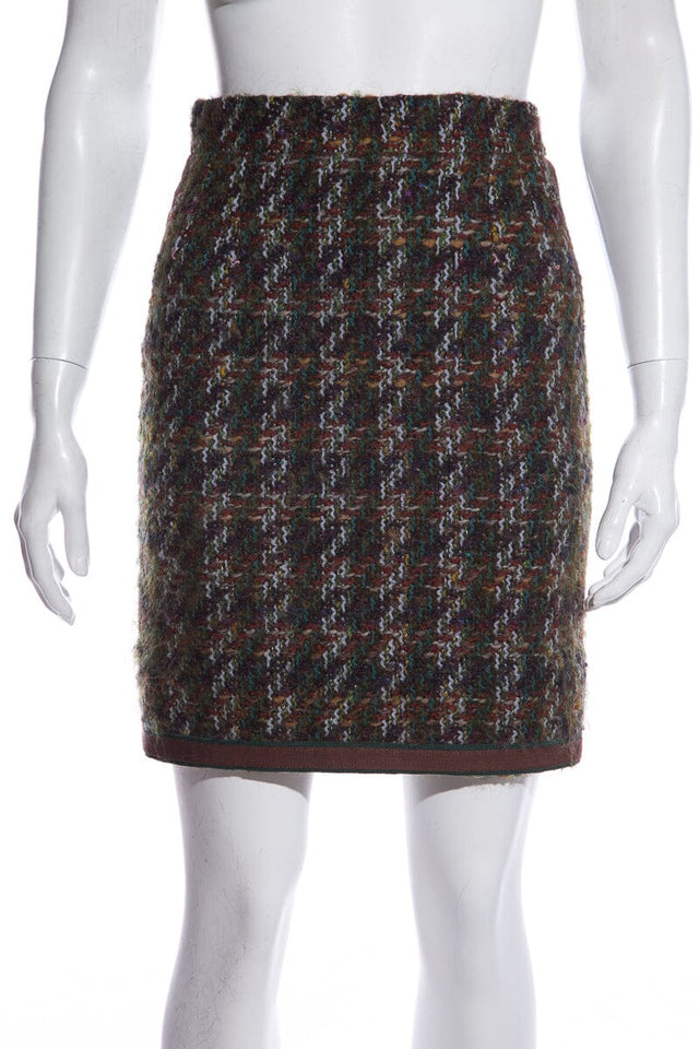 Chanel Boutique Vintage Green & Brown Tweed Mini Skirt SZ 34