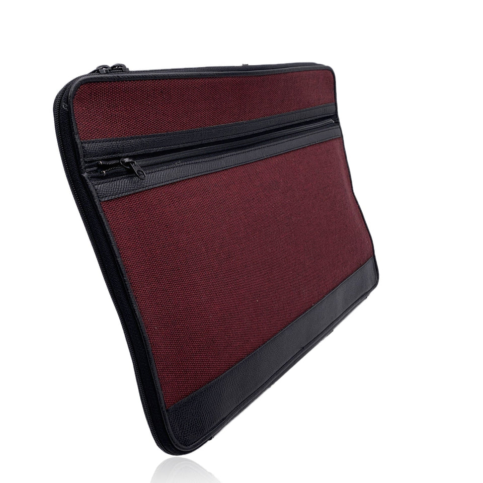 CHRISTIAN DIOR Vintage Burgundy Canvas And Black Leather Portfolio Bag