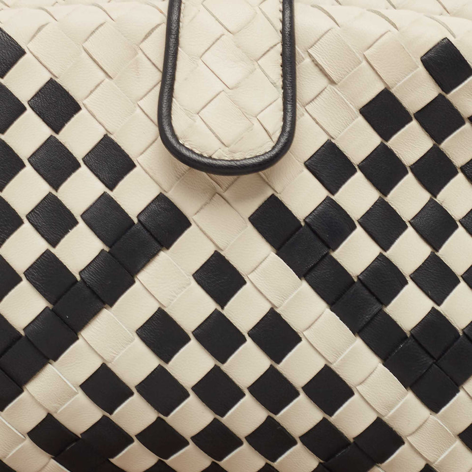Bottega Veneta Off White/black Intrecciato Leather Lauren 1980 Clutch