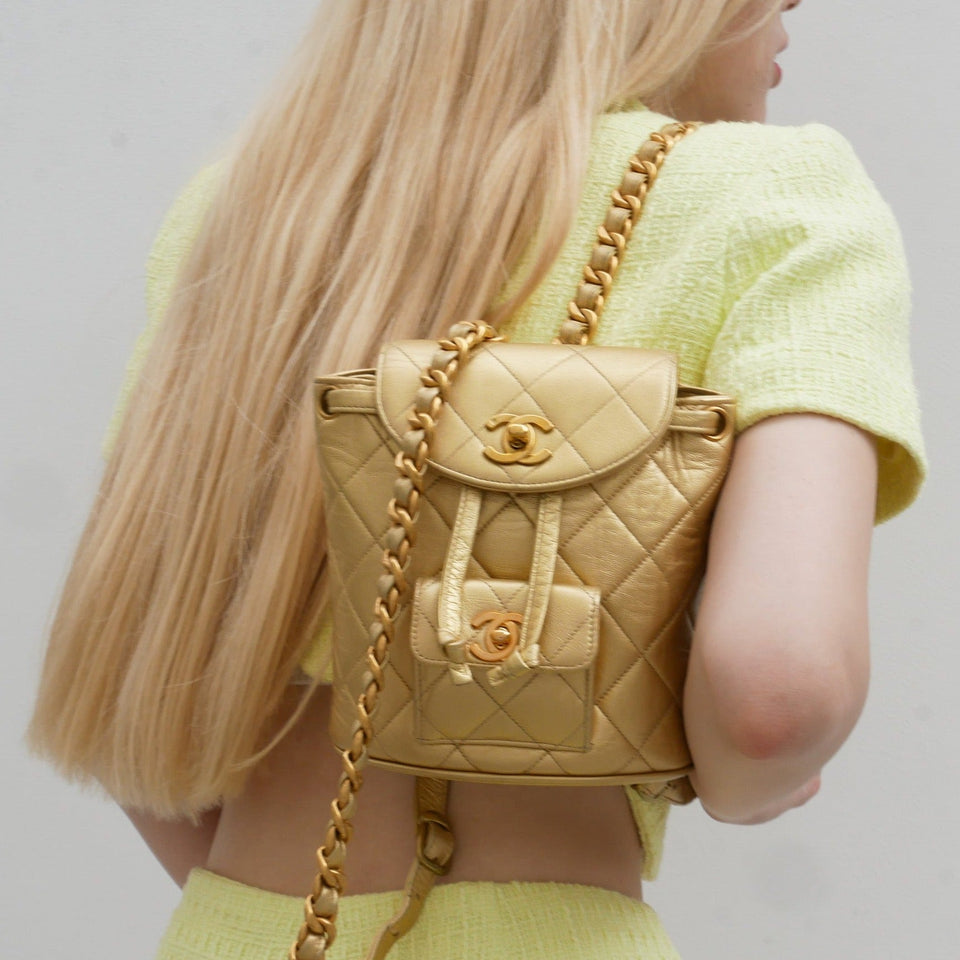 CHANEL * 1991-1994 Duma Backpack Gold Lambskin