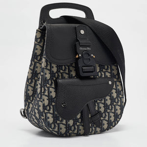 Dior Navy Blue Oblique Canvas And Leather Mini Saddle Backpack