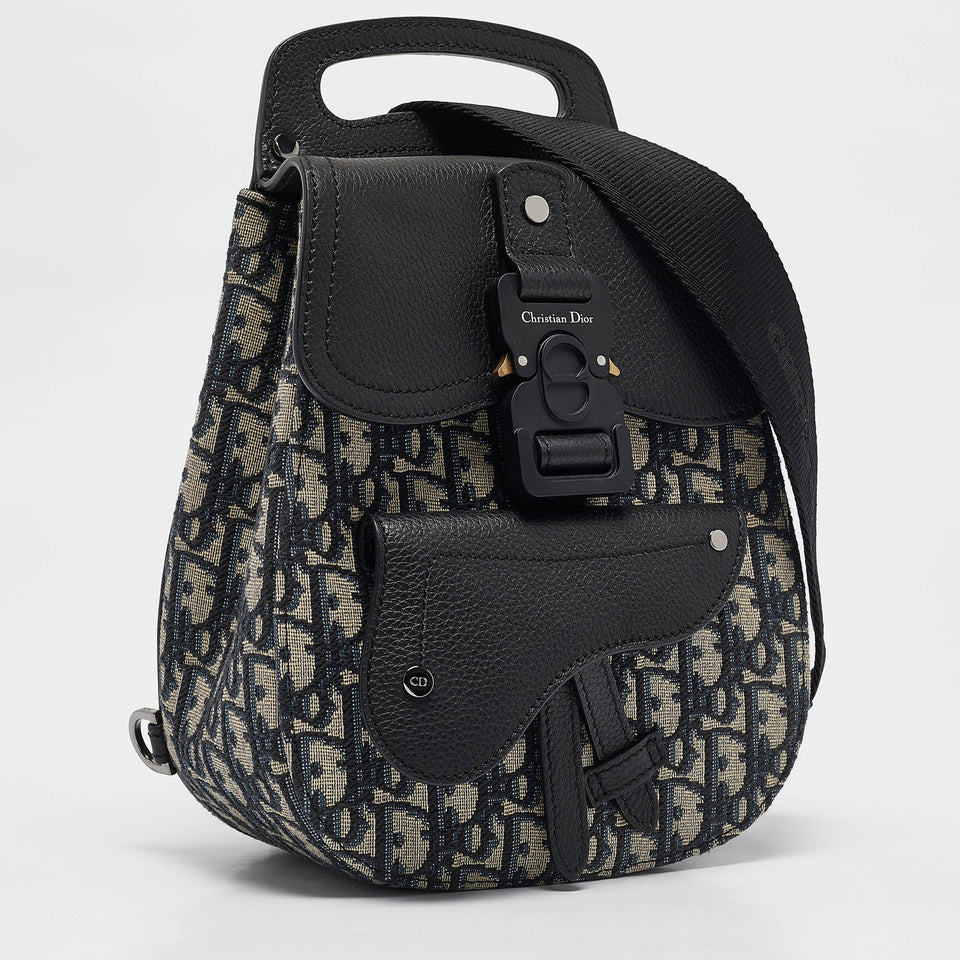 Dior Navy Blue Oblique Canvas And Leather Mini Saddle Backpack