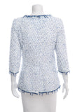 Chanel White & Blue Shimmer Tweed Jacket SZ 36