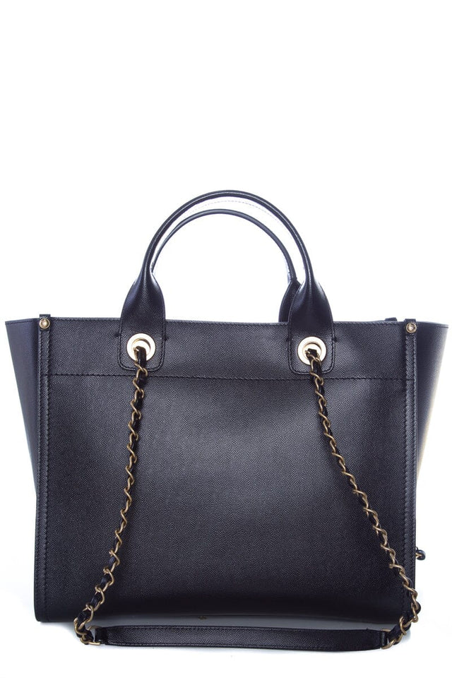 Chanel Black Caviar Studded Deauville Tote Handbag