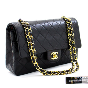 CHANEL 2.55 Double Flap Medium Chain Shoulder Bag Black Lambskin