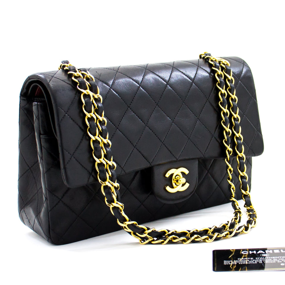 CHANEL 2.55 Double Flap Medium Chain Shoulder Bag Black Lambskin