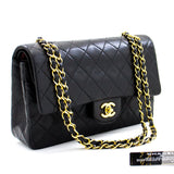 CHANEL 2.55 Double Flap Medium Chain Shoulder Bag Black Lambskin