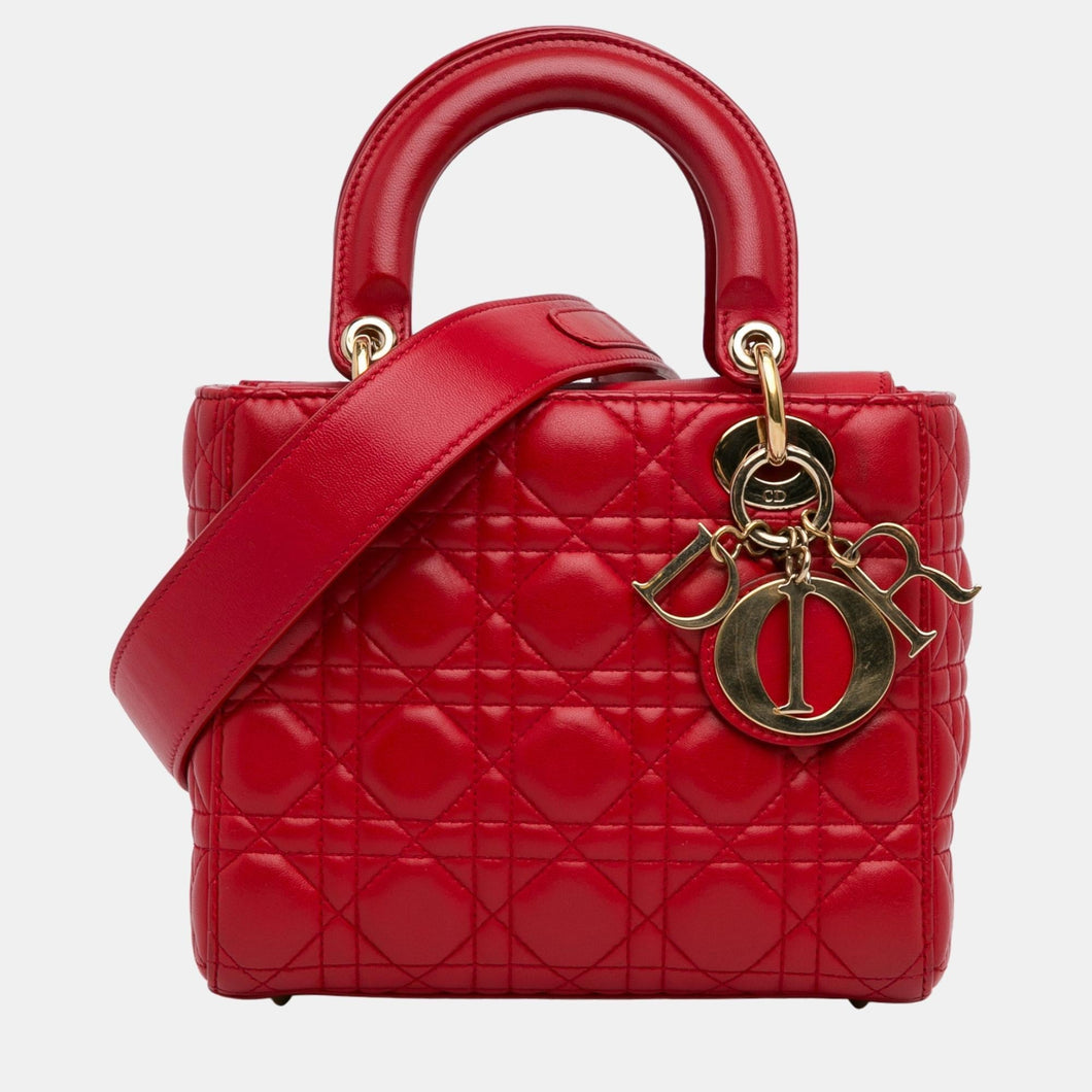 Red Small Lambskin Cannage Lucky Badges My Lady Dior
